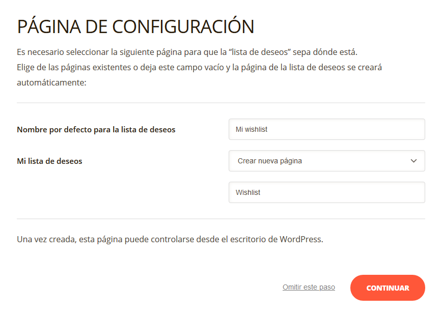 Opciones de configuración del plugin TI WooCommerce Wishlist