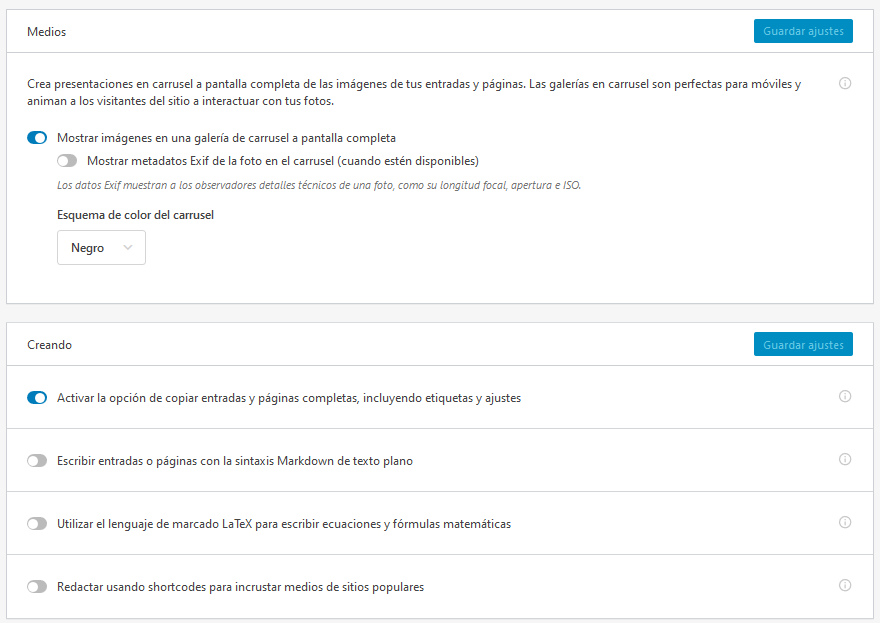 Configuración del bloque de escritura de Jetpack