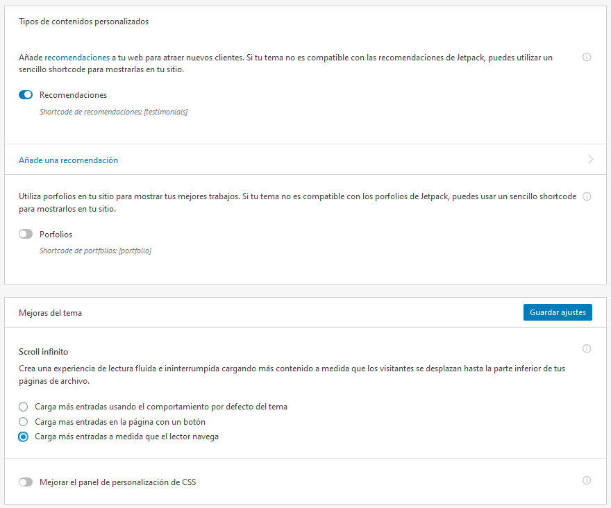 Configuración del bloque de escritura de Jetpack