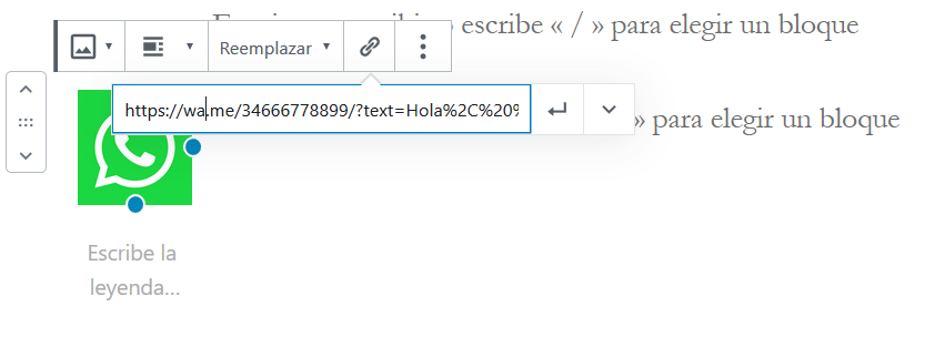Insertar la URL de WhatsApp en WordPress