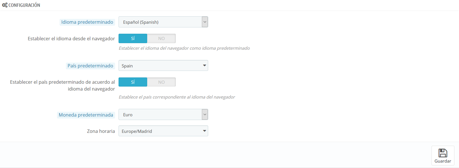 Cambiar el bloque de Configuración en PrestaShop 1.6