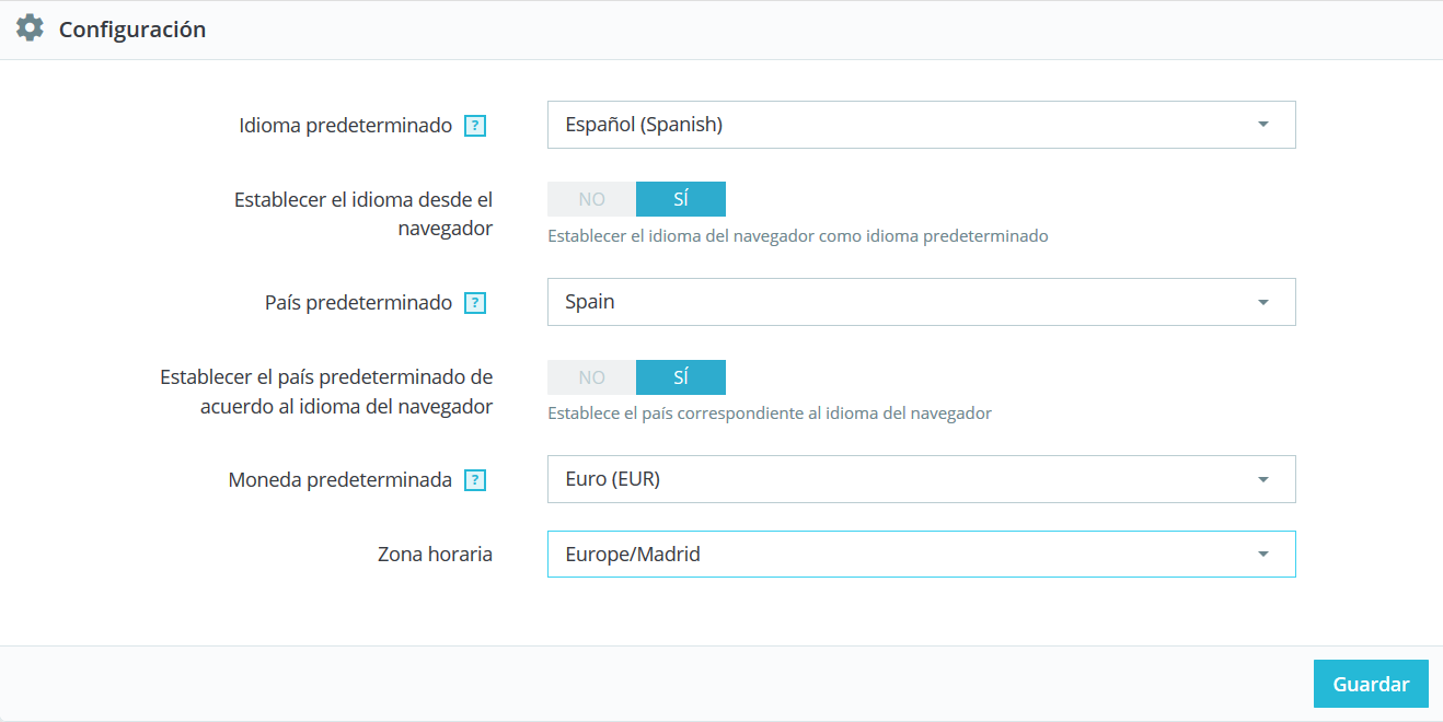 Cambiar el bloque de Configuración en PrestaShop 1.6