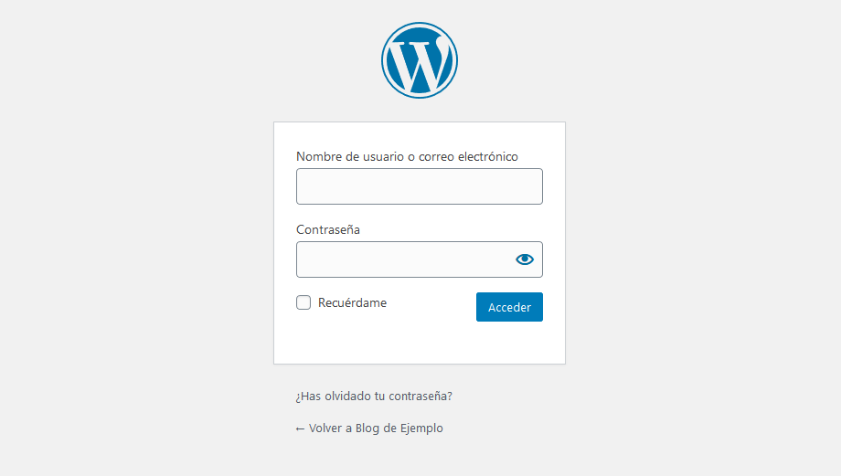 Pantalla de login de WordPress