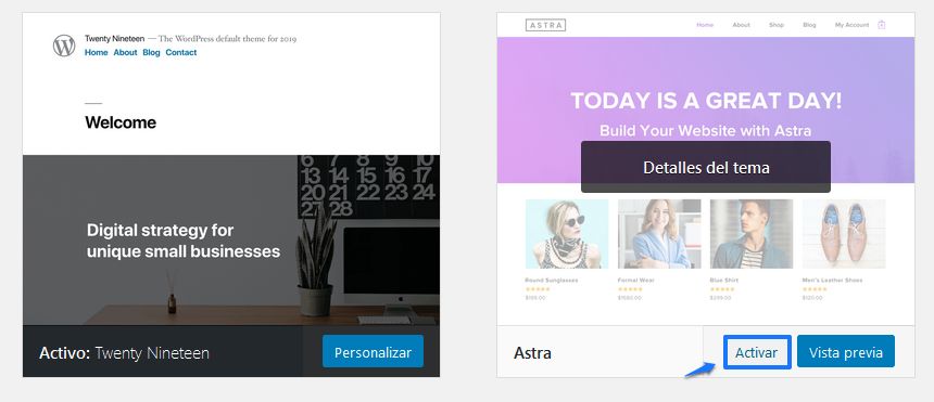 Activar un tema en WordPress