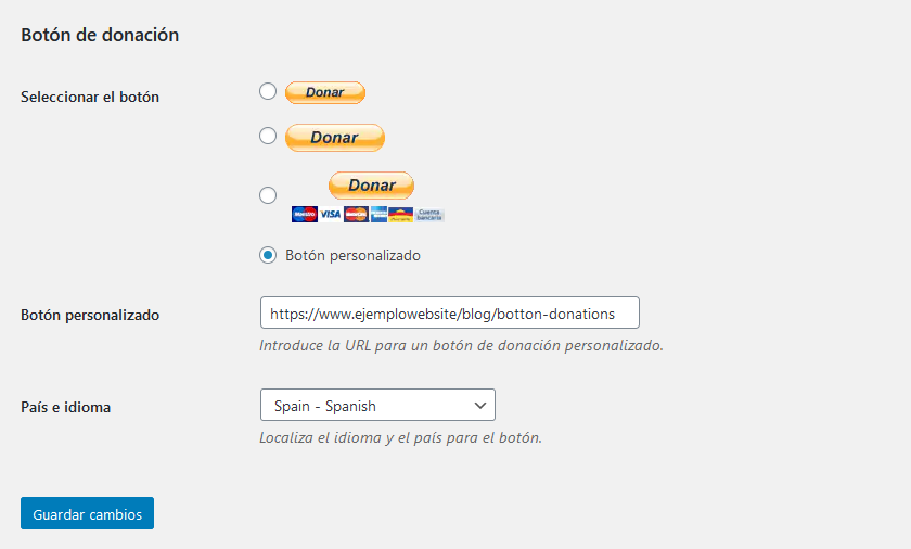 Ajustes del plugin PayPal donation
