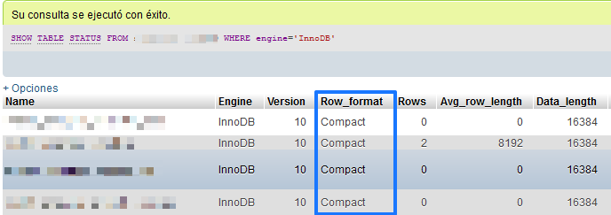 Comprobar el formato de tablas de una base de datos