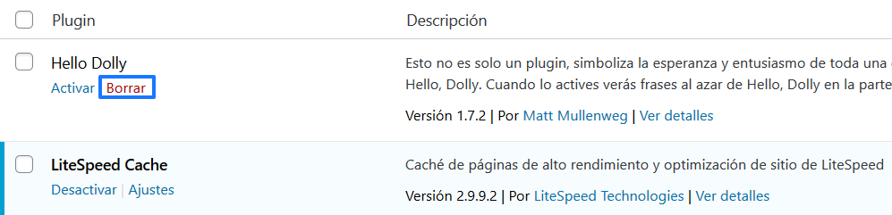 Desinstalar un plugin en WordPress