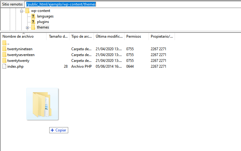 Arrastrar la carpeta del tema para instalarlo por FTP