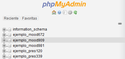 Seleccionar una base de datos en phpMyAdmin