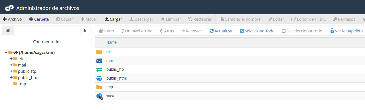 Subir un archivo al public_html utilizando el Administrador de archivos de cPanel