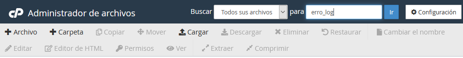 Buscador del administrador de archivos de cPanel.