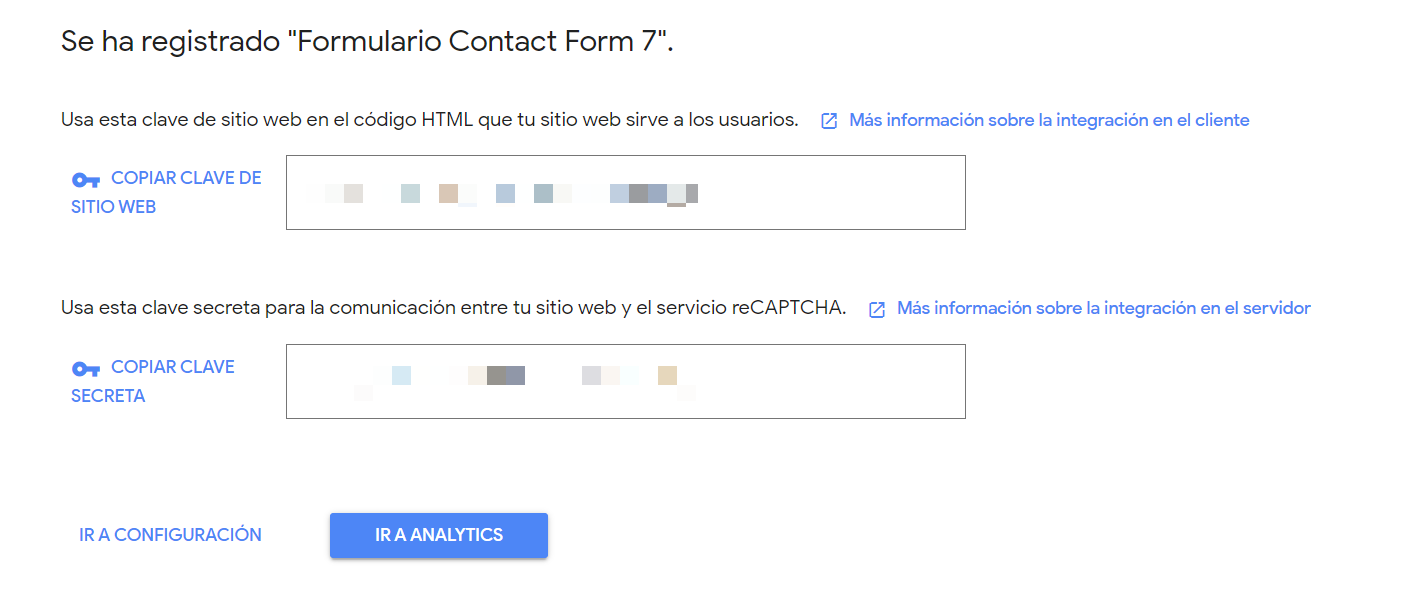 Obtener claves de Google reCAPTCHA