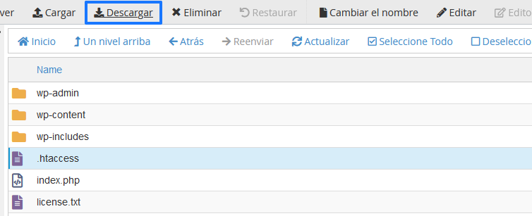 Descargar el archivo .htaccess