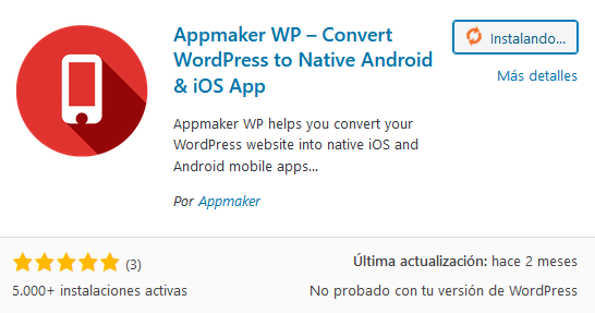 Instalar el plugin Appmaker en WordPress