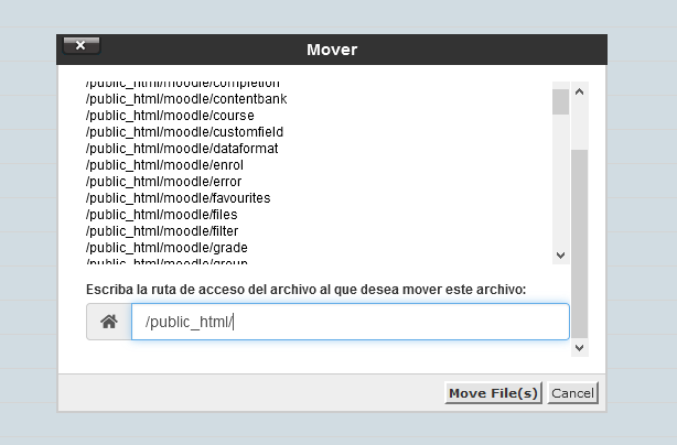 Mover archivos al public_html a través del Administrador de archivos de cPanel