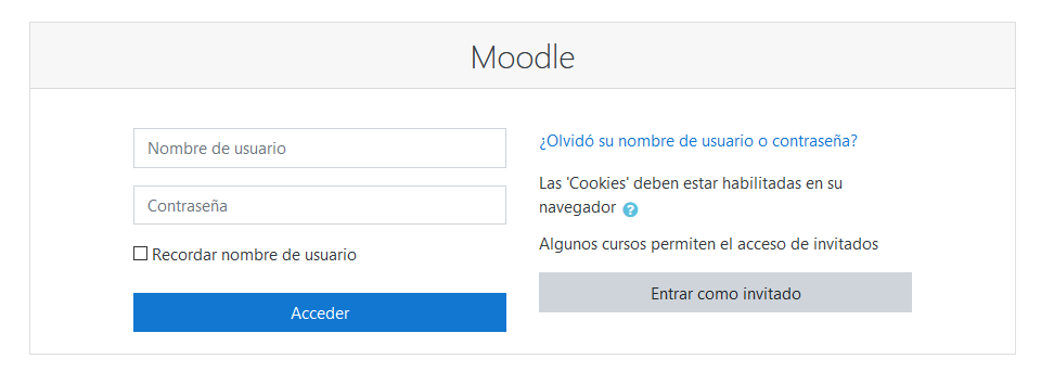 Pantalla de acceso a Moodle