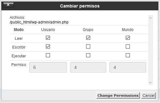 Permisos 644 en archivos