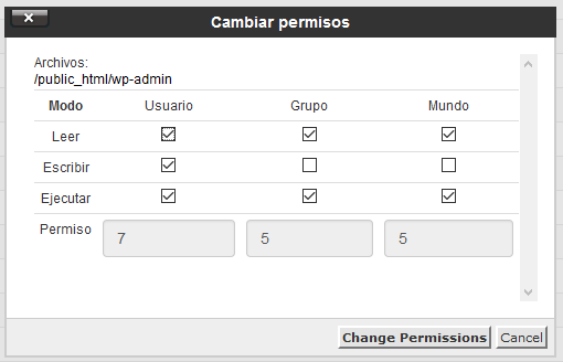 Permisos 755 en carpetas