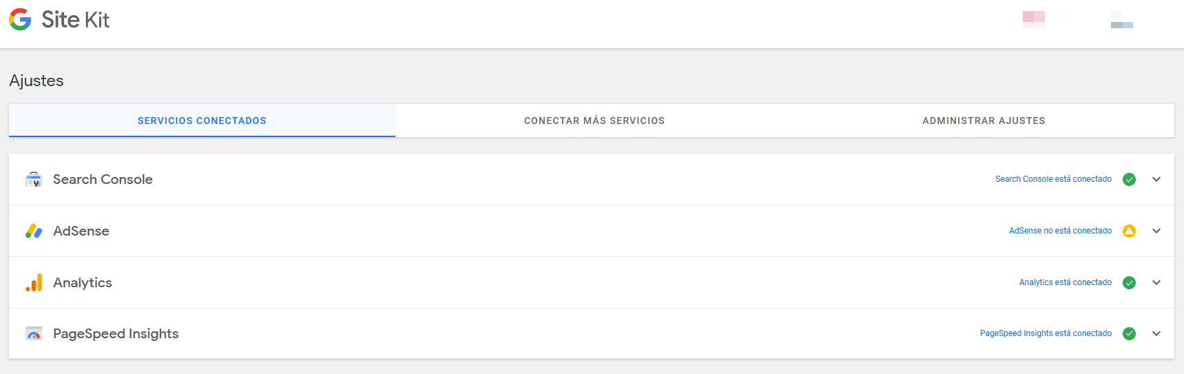 Ajustes del plugin Site Kit by Google para WordPress