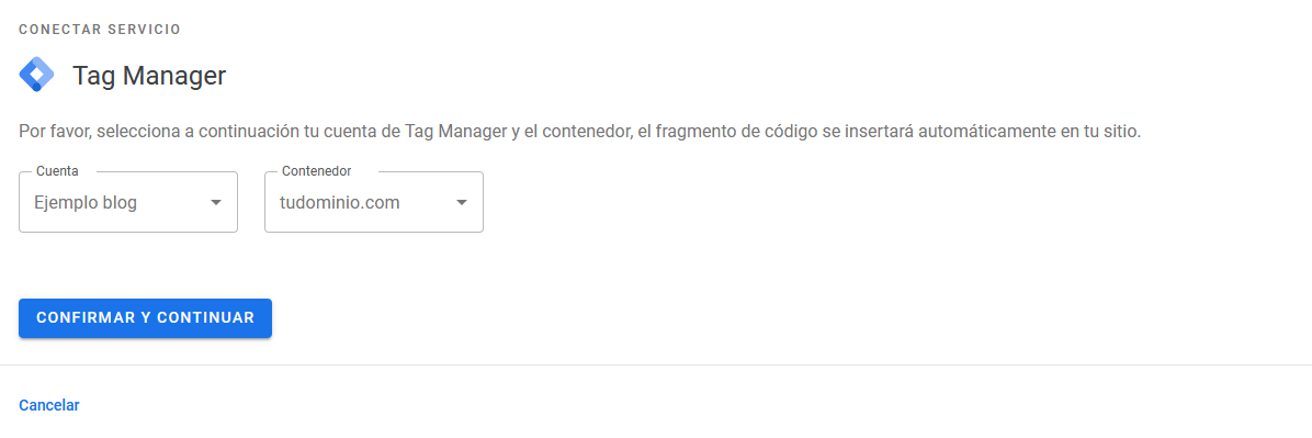 Finalizar la vinculación de Tag Manager con Site Kit de Google