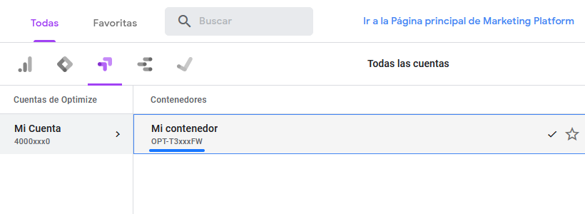 Dónde obtener el identificador de una cuenta de Google Optimize