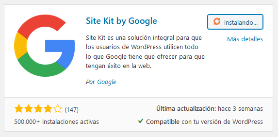 Instalar el plugin Site Kit by Google en WordPress