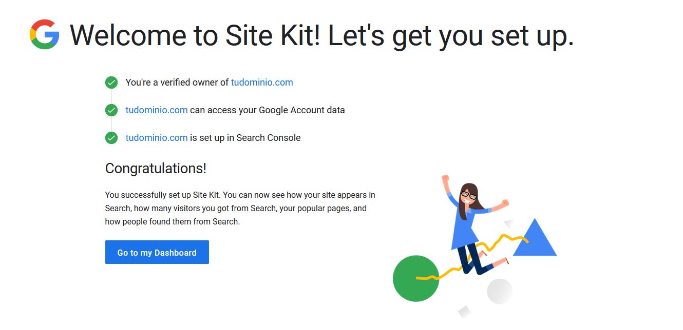 Verificar la propiedad de la página web en el plugin Site Kit by Google