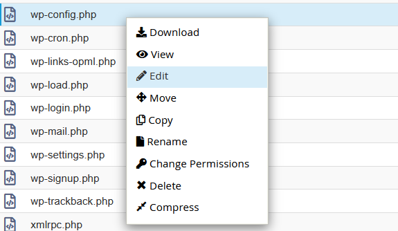 Editar archivo wp-config.php desde el adminsitrador de archivos de cPanel