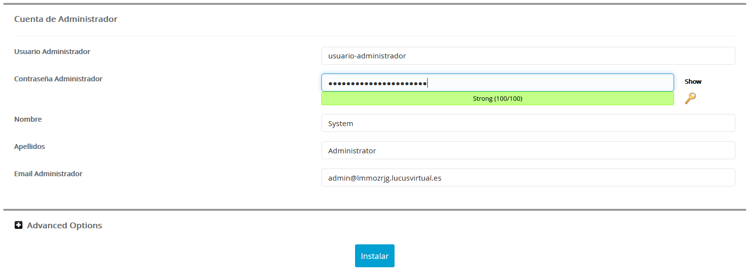 Instalar Magento a través de Softaculous: Paso 3