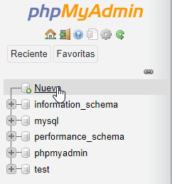 Crear una nueva base de datos en phpMyAdmin