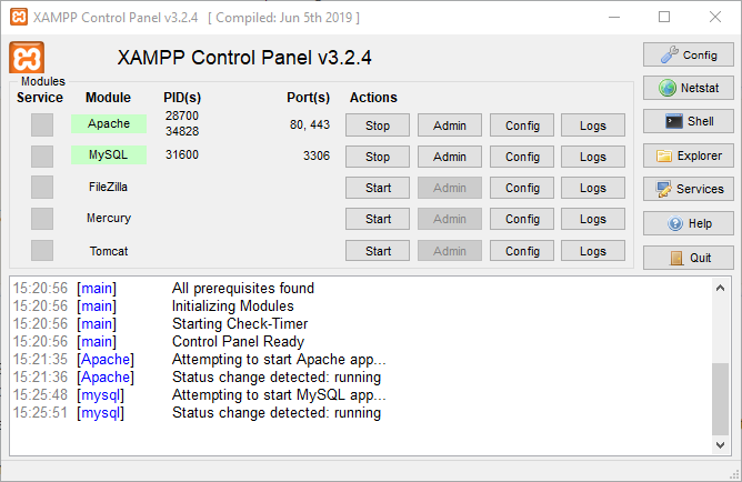 Acceder al panel de control de XAMPP