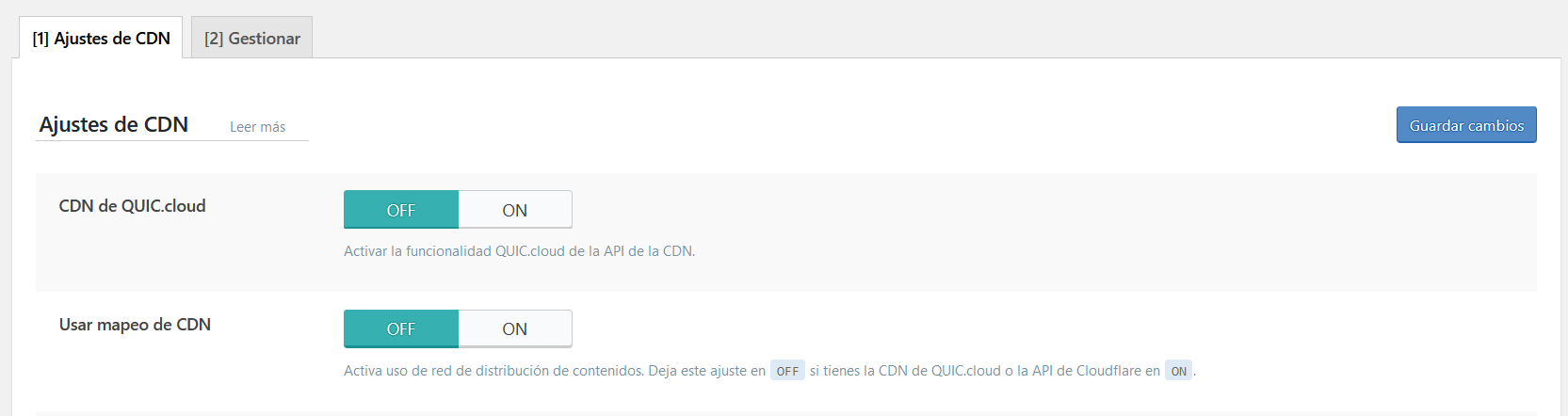 Ajustes de la CDN de LiteSpeed Cache for WordPress