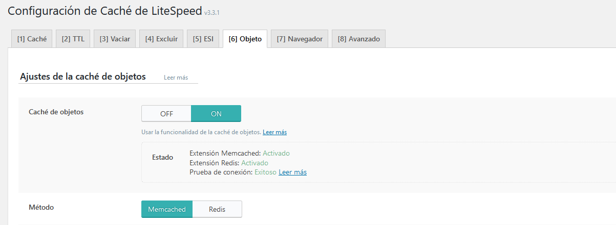 Cache de objetos en el plugin LiteSpeed cache for WordPress