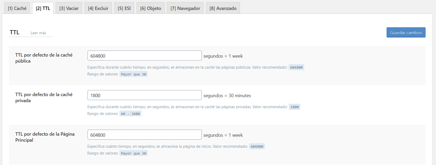 Ajustes TTL en LiteSpeed Cache for WordPress