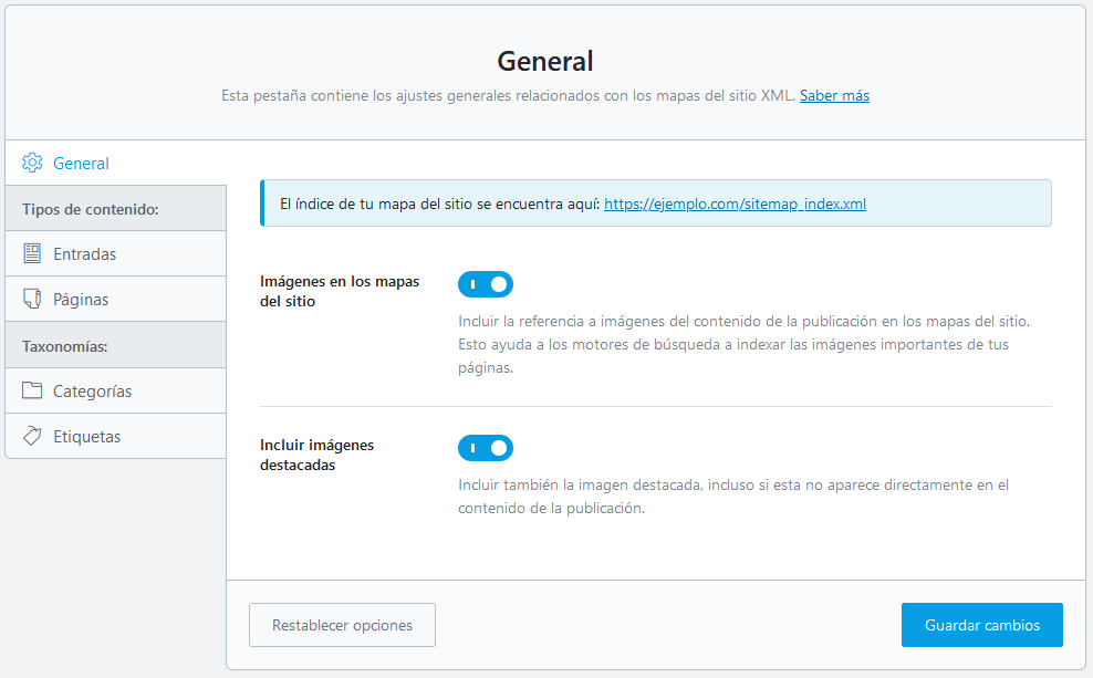 Ajustes del sitemap de Rank Math