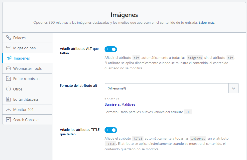 Ajustes de la optimización de imágenes de Rank Math