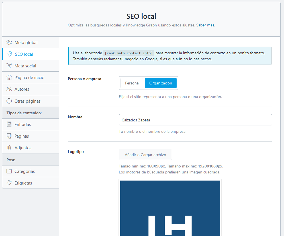 Ajustes de SEO local en Rank Math