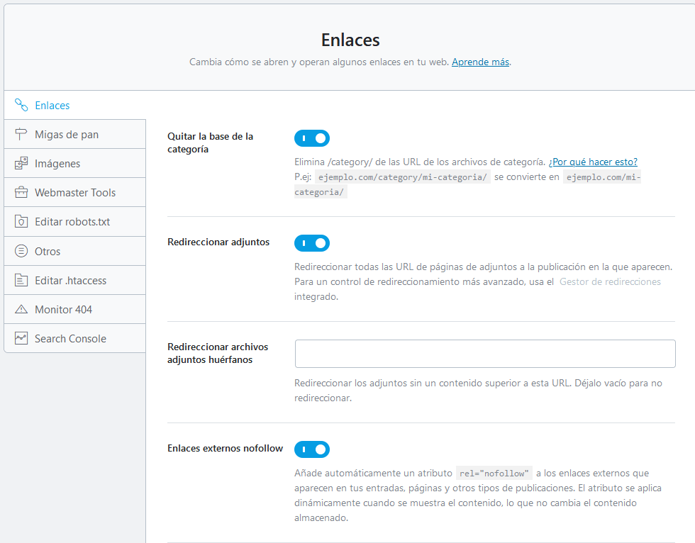 Configuración de enlaces de WordPress en Rank Math