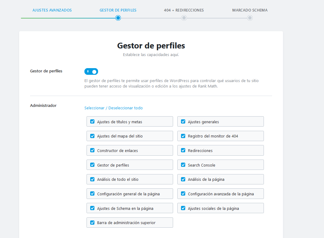 Gestor de perfiles de usuario en Rank Math para WordPress