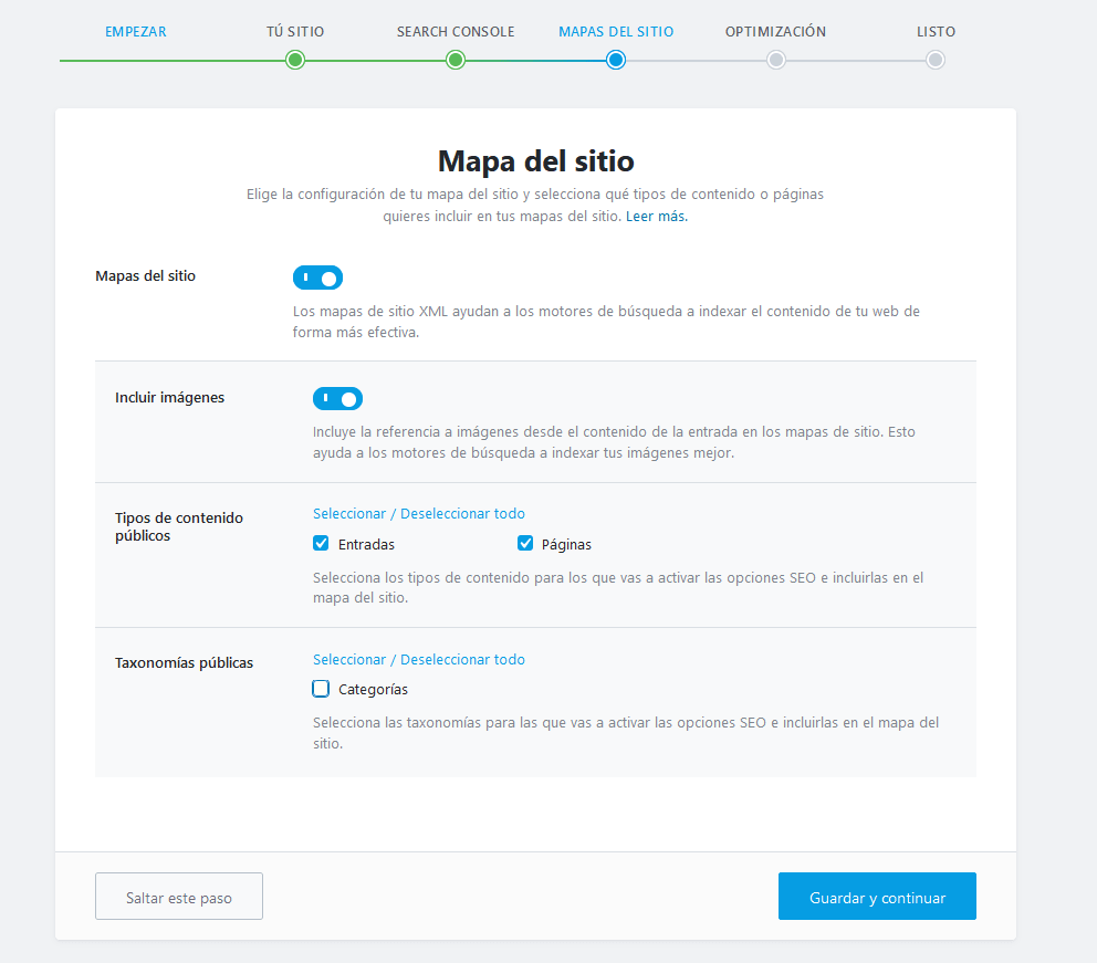 Ajustes del mapa del sitio con Rank Math