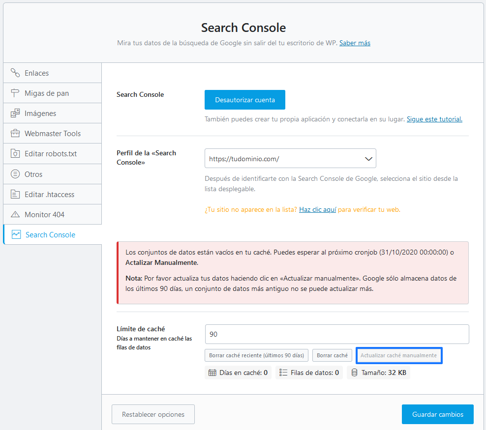 Configurar Search Console para que Rank Math pueda tener acceso a los datos de tu cuenta