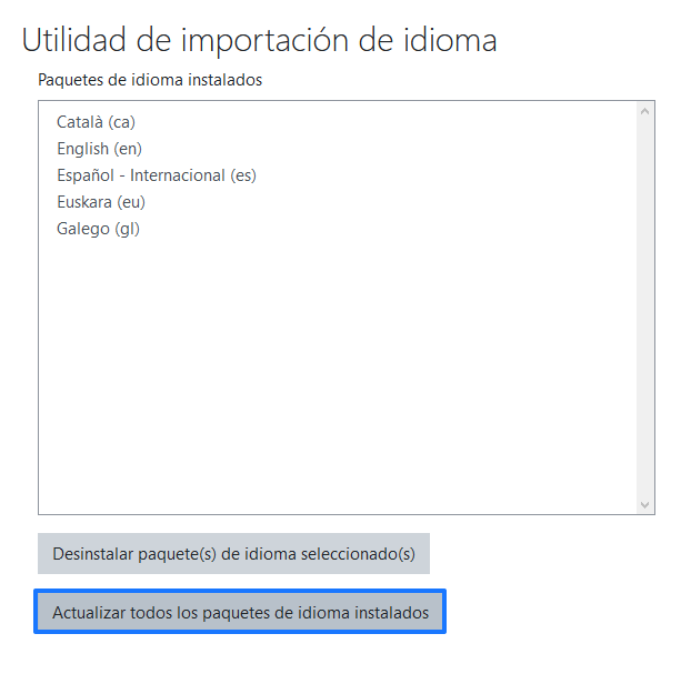 Actualizar los paquetes de idioma en Moodle