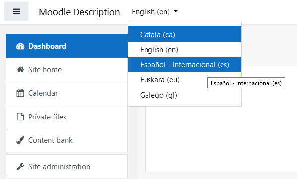 Cambiar el idioma de Moodle desde el menú superior del tema