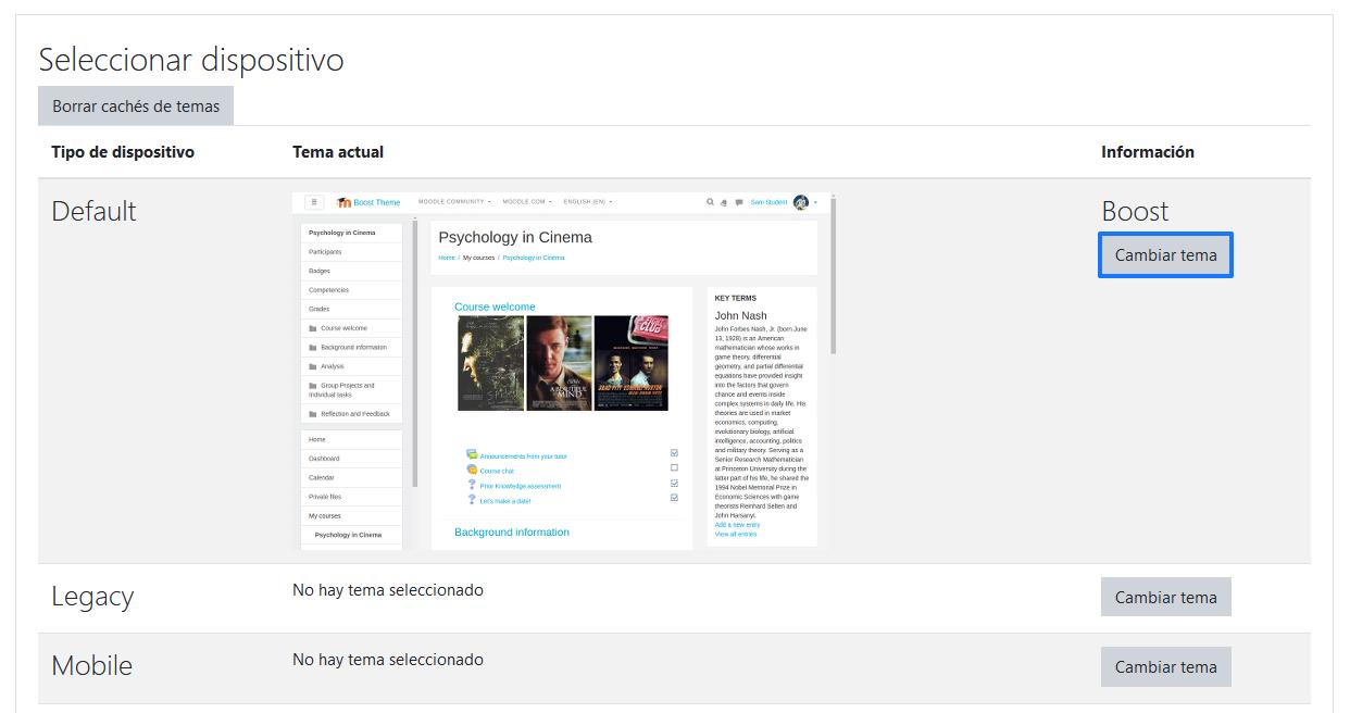 Cambiar un tema en Moodle