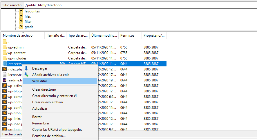 editar htaccess por ftp