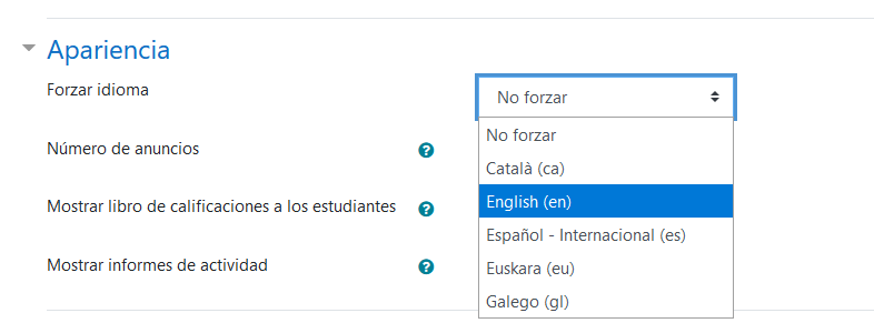 Forzar el idioma de un curso en Moodle