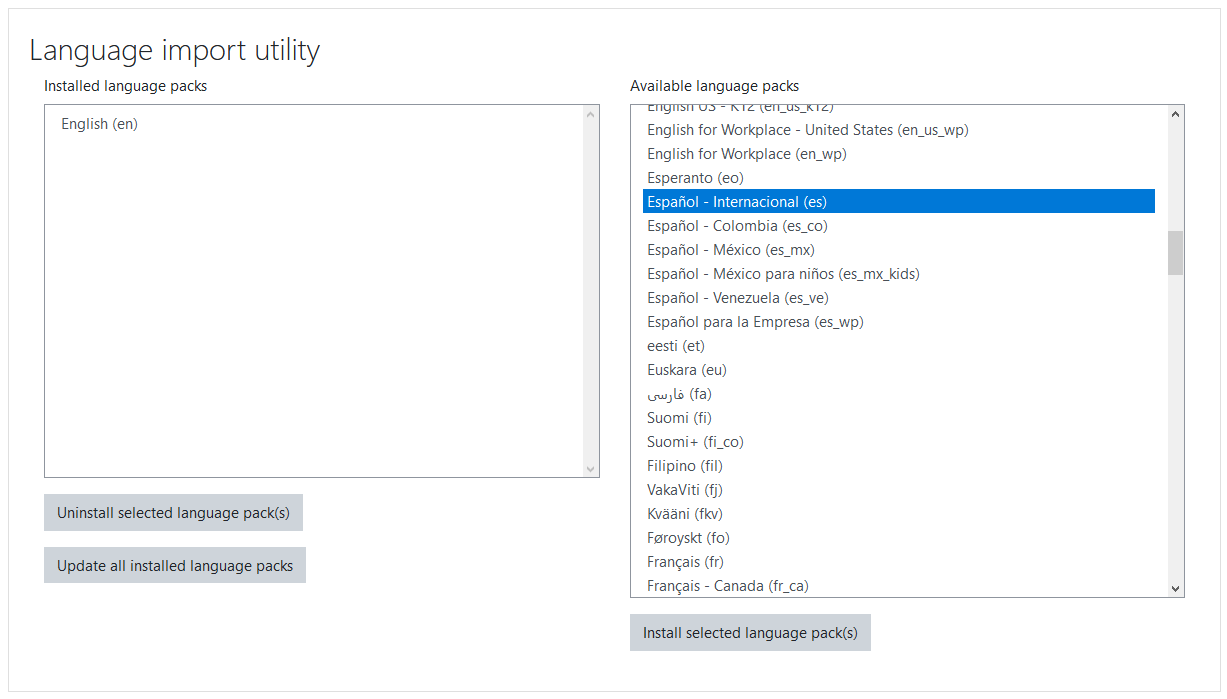 Instalar un paquete de traducciones en Moodle