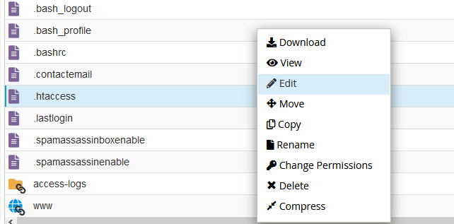 Modificar el .htaccess desde el Administrador de Archivos de cPanel