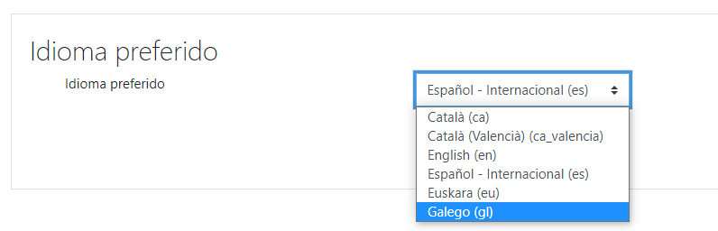 Seleccionar el idioma preferido en Moodle