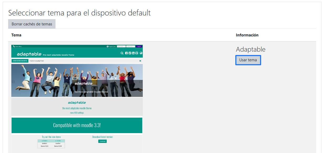 Usar el tema que hemos instalado en Moodle